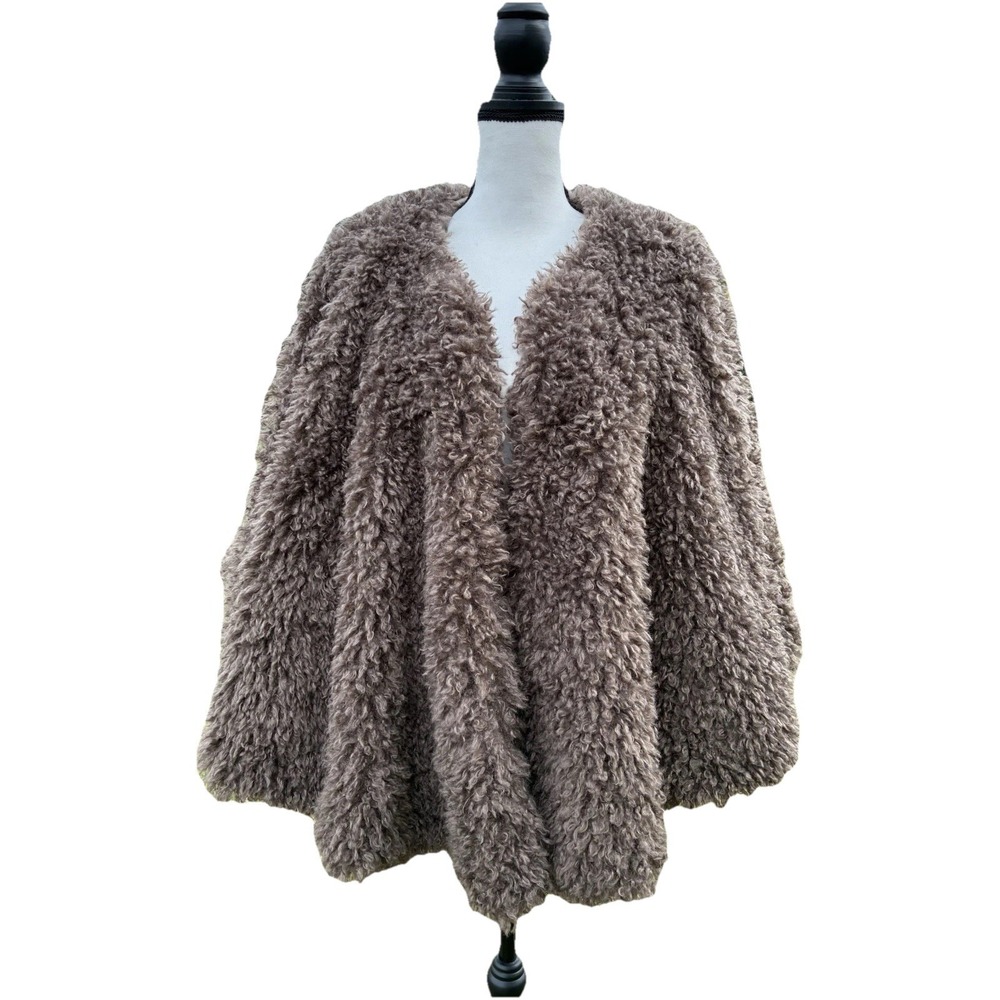 Isaac Mizrahi Brown Faux Fur Cape Jacket Shawl Shrug One Size Womens